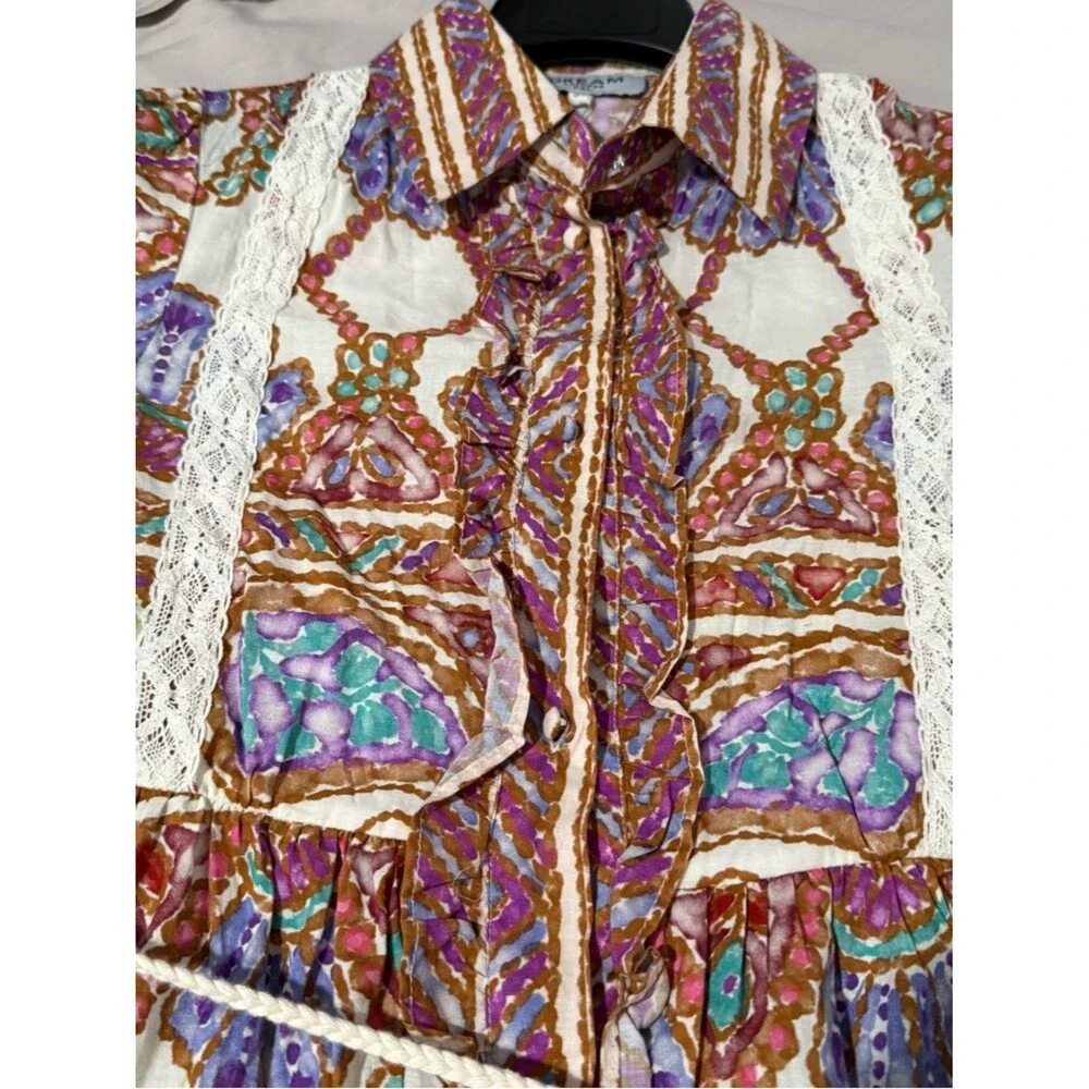 Dream Catcher Women’s Colorful Paisley Poly Mini Shirtdress Size 34 / XS